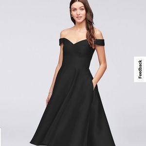 Off the shoulder tea length dress. Color black size 14